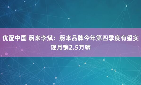 优配中国 蔚来李斌：蔚来品牌今年第四季度有望实现月销2.5万辆